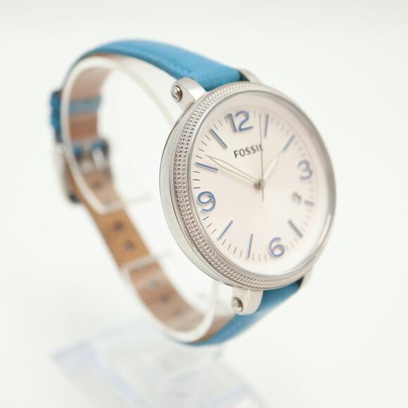 Fossil Heather Silver Tone Womens 42mm Watch Blue Leather ES3279 w New Battery - Picture 7 of 12